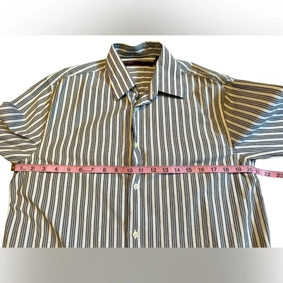 Perry Ellis Grey Striped Button Down Mens M - Picture 7 of 7